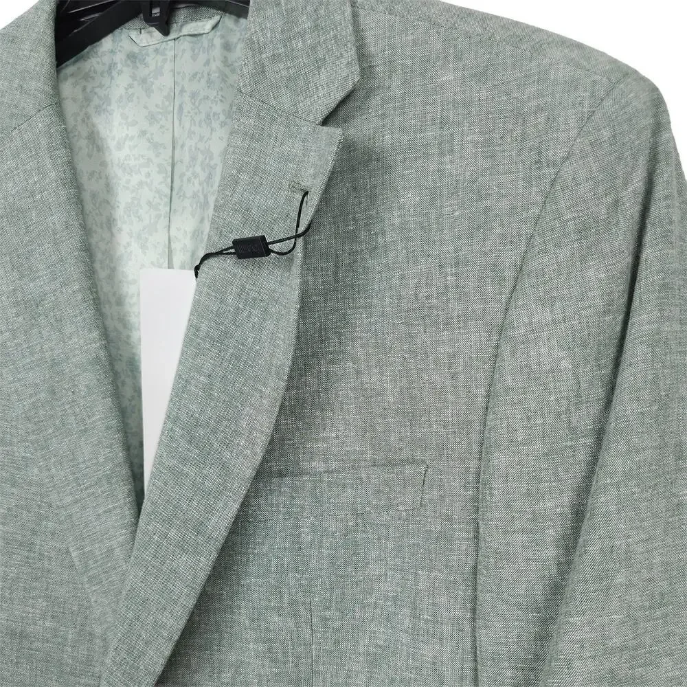 Bar III Mens Slim Fit Suit Jacket Blazer 44R Green Solid Linen Cotton Blend NWT